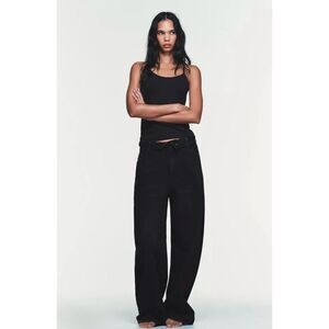 Zara Black Wide-Leg Boyfriend Jeans